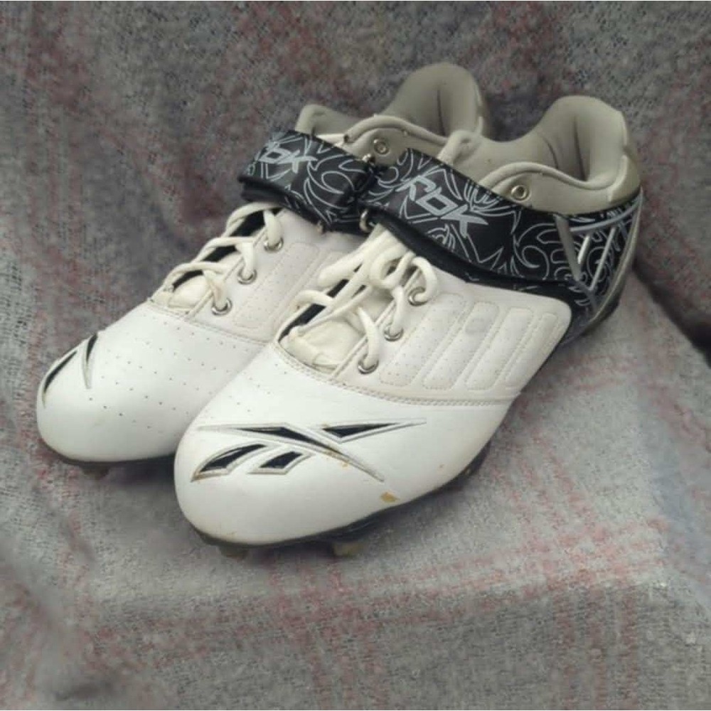 Reebok‎ RBK Football Cleats White Black Silver Mens Size 12.5